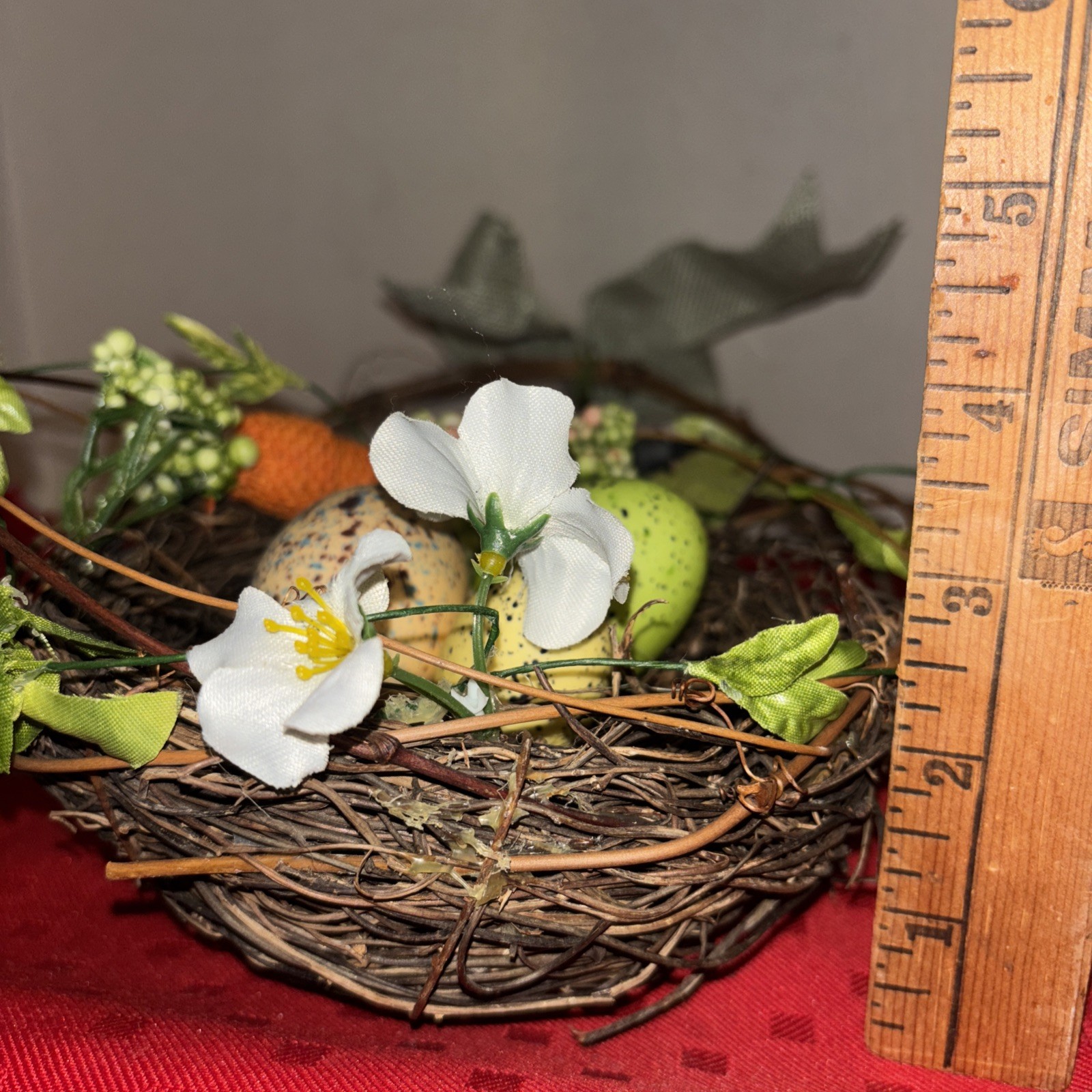 Home Decor Small Bird Nest Natural Materials With 3 Eggs Flowers-16” Tall