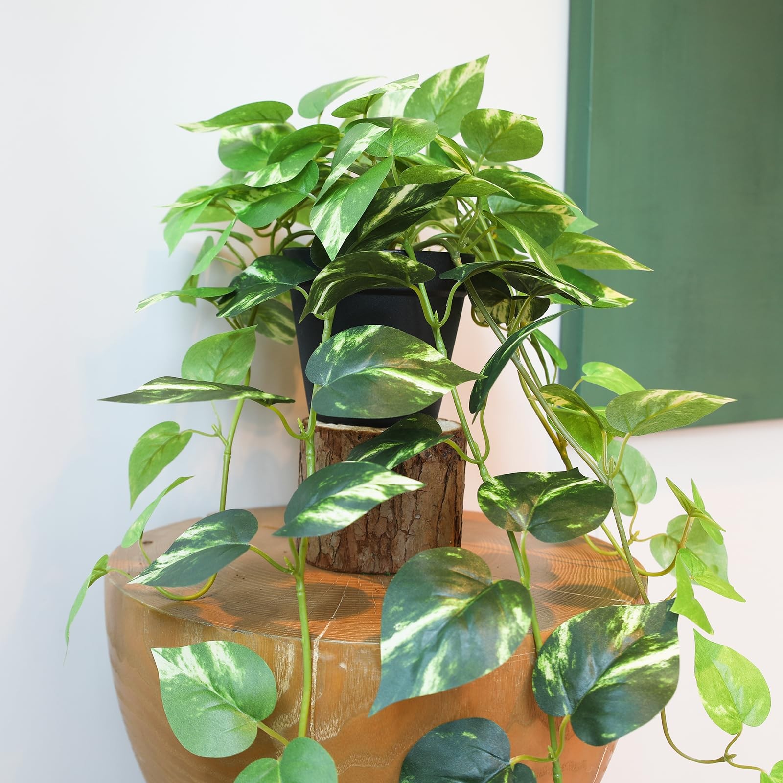 Fake Pothos Hanging Plants 33″ Set of 2 Artificial Silk Ivy Vines with Pots,…