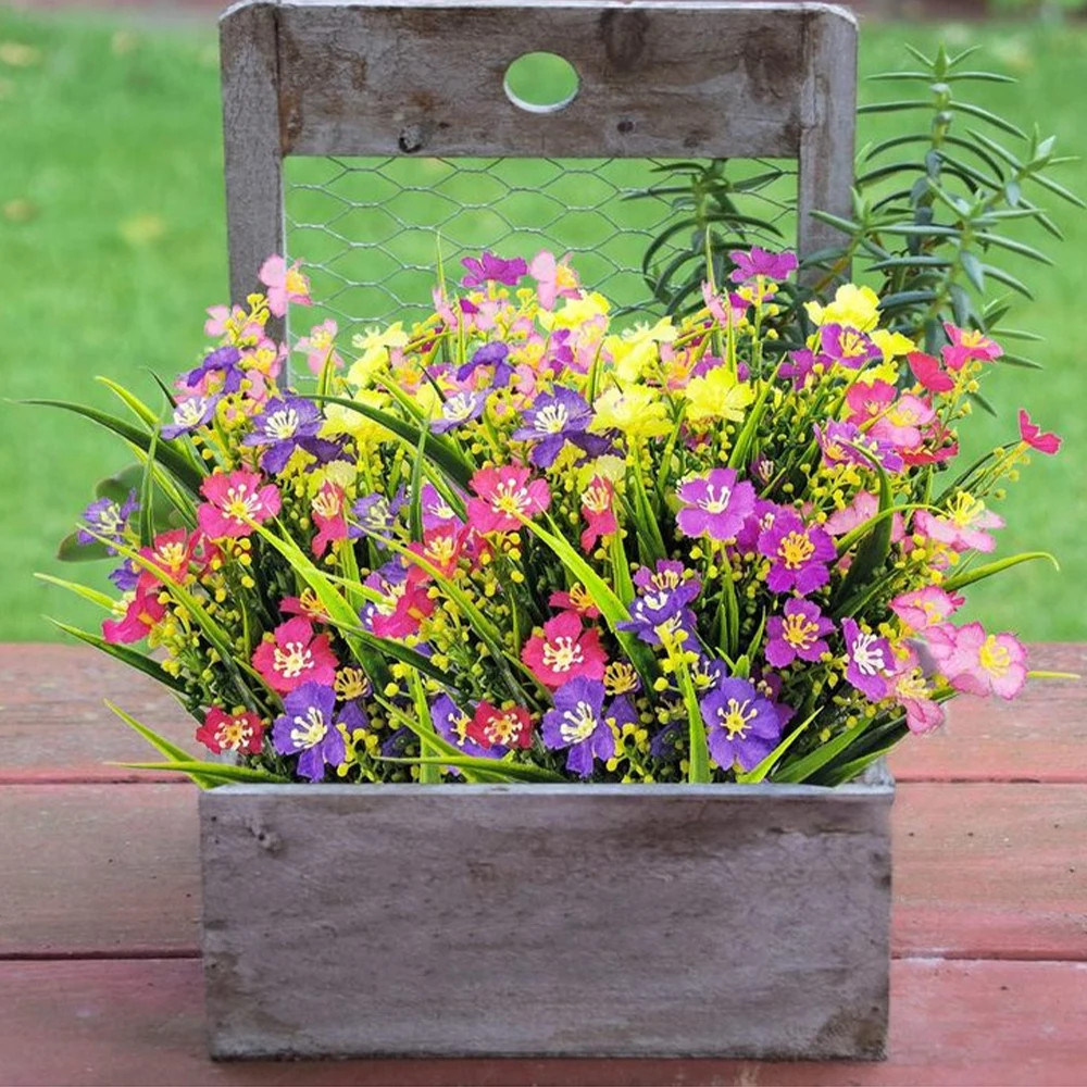 24 Bundles Artificial Plastic Flowers Outdoor UV Resistant Fake Hanging Plants