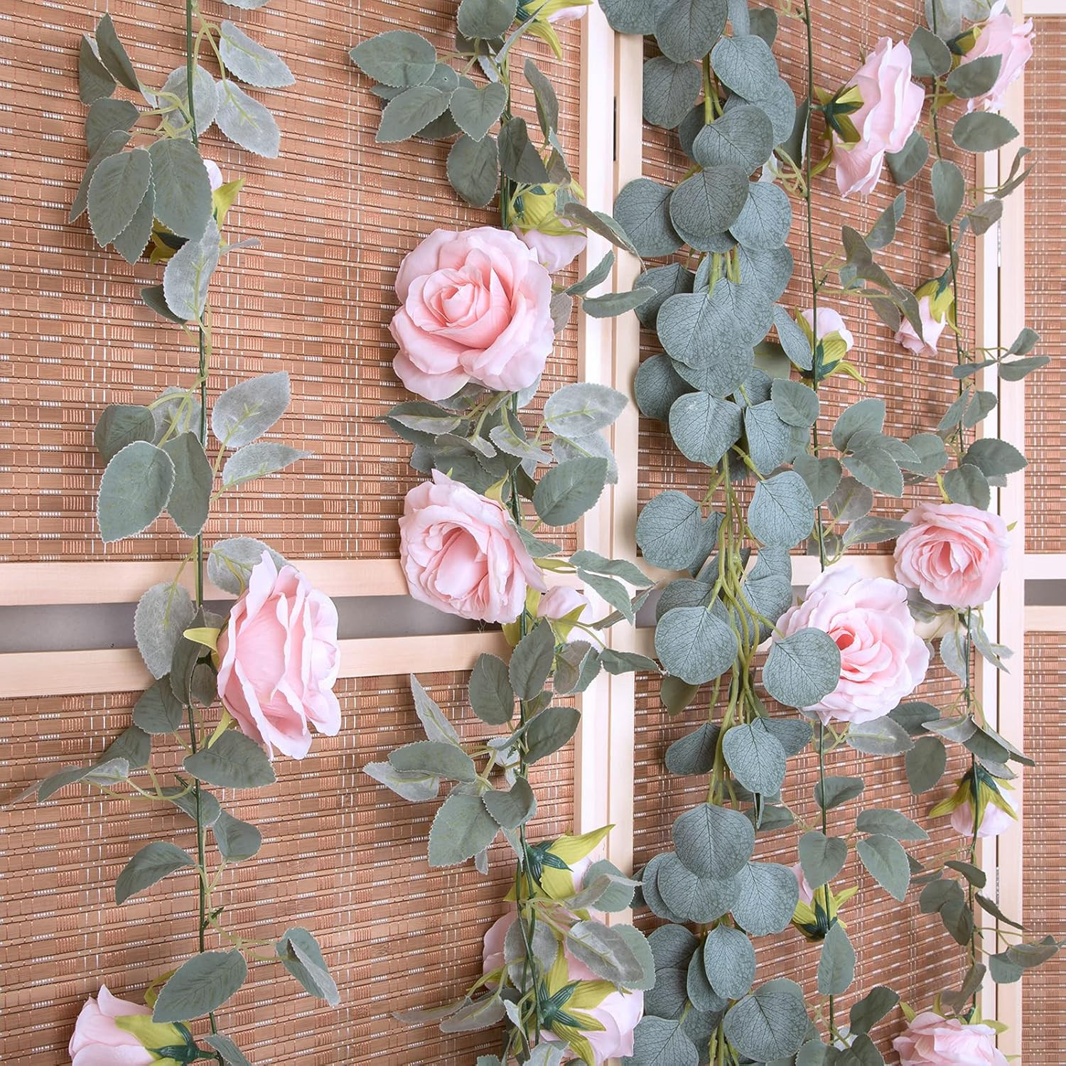 4 Pack Artificial Pink Rose Vine Garland 26FT Silk Flower Wedding Decor