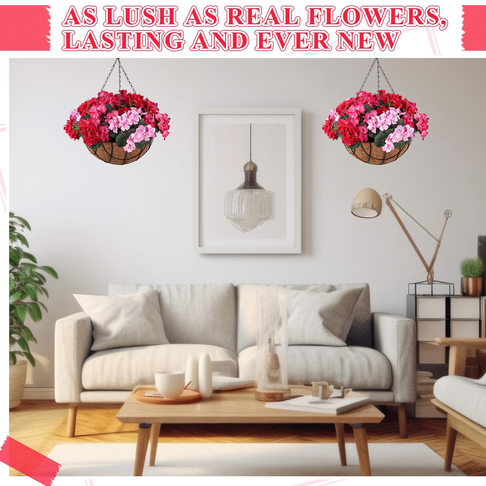 2 Pack Artificial Hanging Flowers in Basket Fake Porch Plants Artificial Hydr…