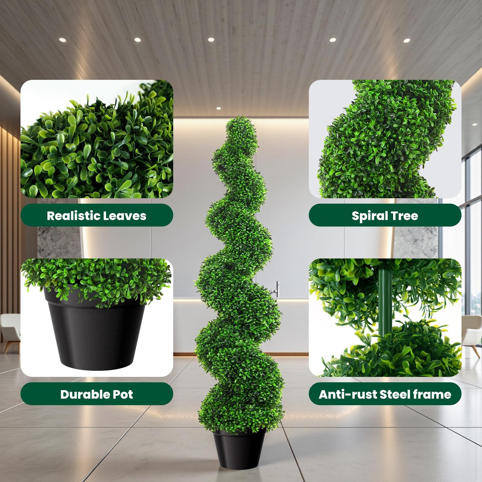 38.2 inch Artificial Spiral Topiary Tree Boxwood Potted Plant 2 PCS