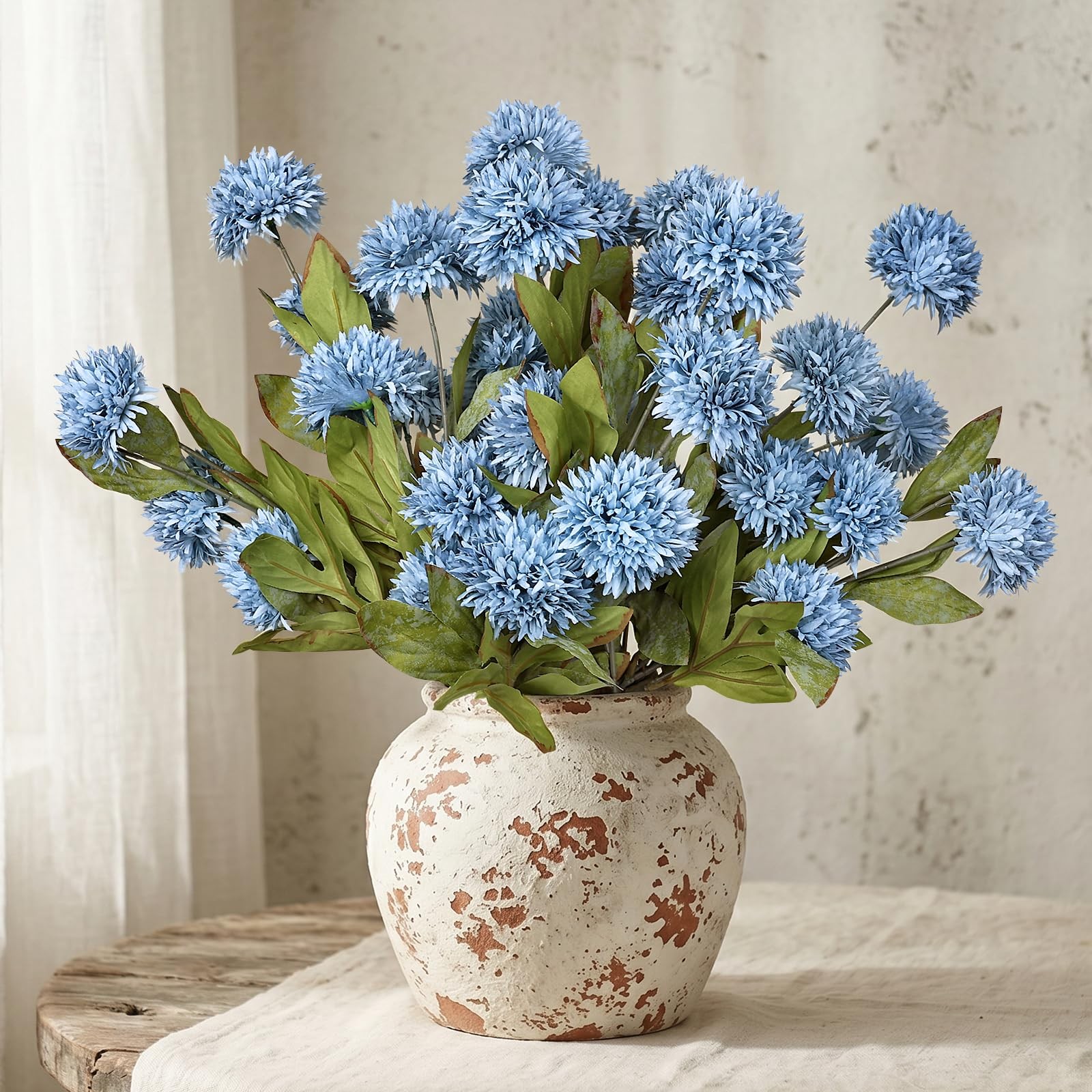 27 PCS Dusty Blue Silk Pompon Mums Artificial Flowers Vase Filler Home Decor