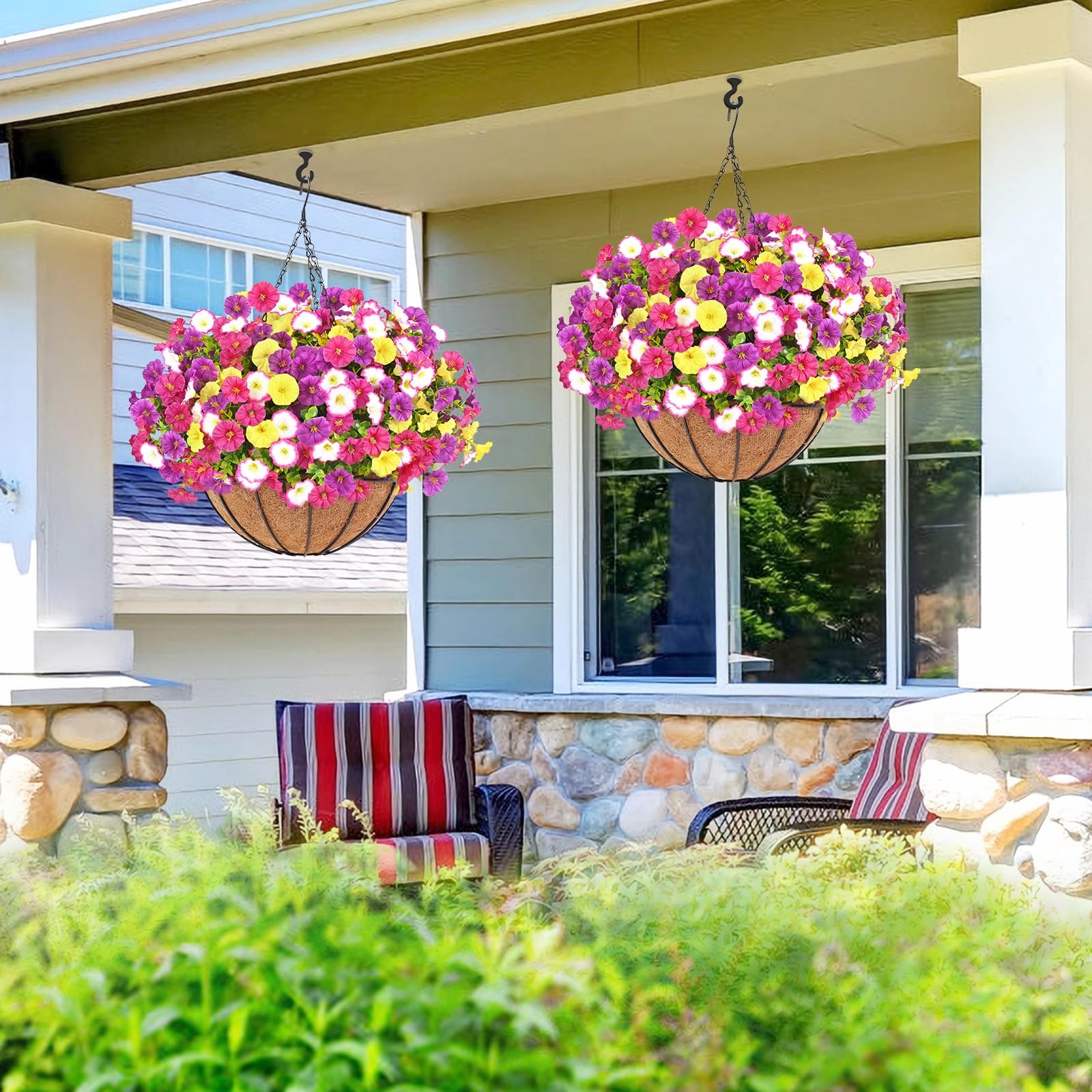 Elyum 2 Pack Artificial Hanging Flowers for Outdoors, Fake Flowers Artificial…