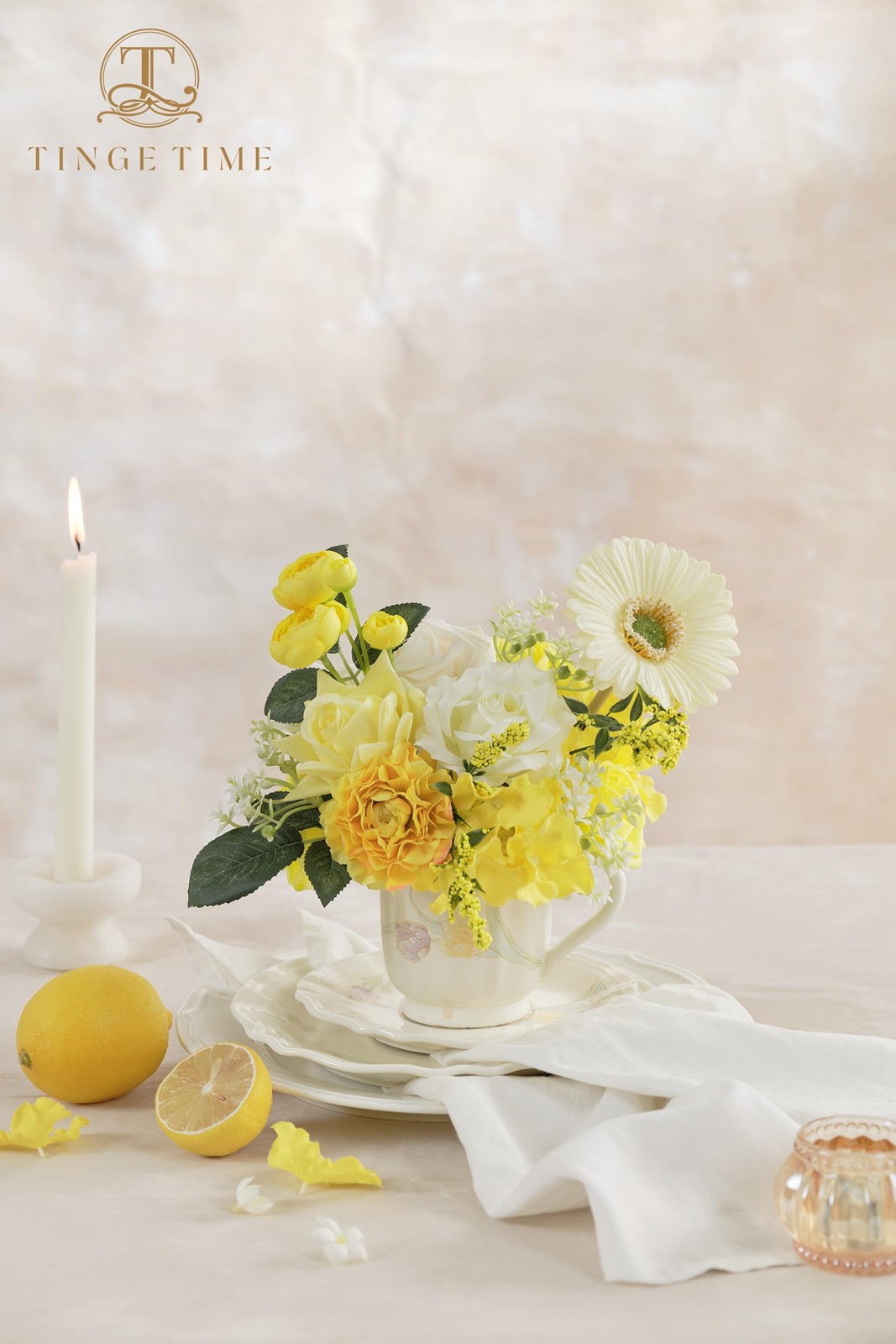 TINGE TIME Artificial Flowers Combo Mix Silk Flowers Yellow Roses w/stem for …