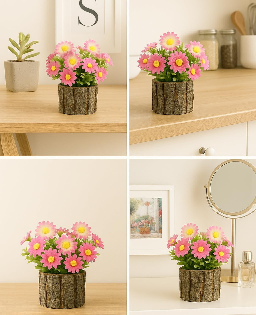 Artificial Flowers Set of 2 – Rustic Farmhouse Decor for Bathroom Shelf, Offi…