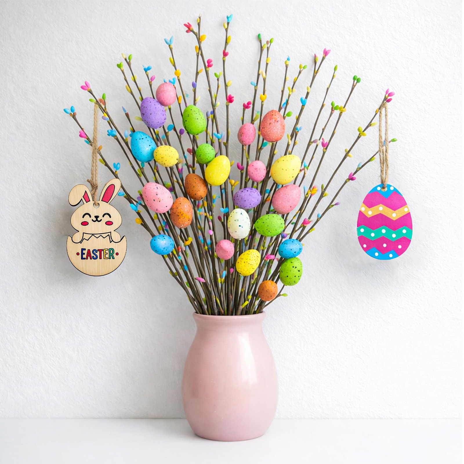 Artificial Easter Spray Vine with Pastel Easter Eggs and Berries, Wooden Eggs…