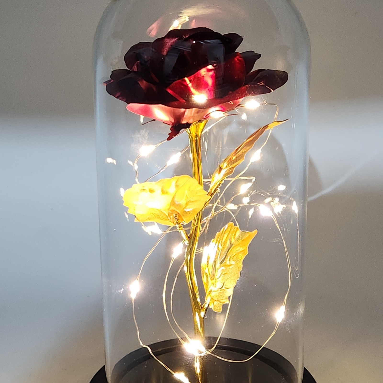 Rose In Glass Dome LED Night Light Flower Anniversaries Holidays