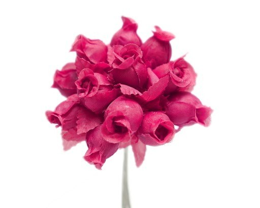 Hot Pink Artificial Silk Flower Roses -12 Mini Bouquets of 12 Rosebuds 144 Total