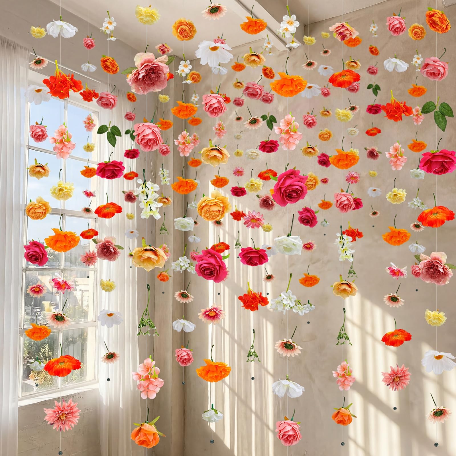 XunYee 6 Pcs 35.4 ft Flower 5.9 feet, Mainly White, Orange, Green, Yellow