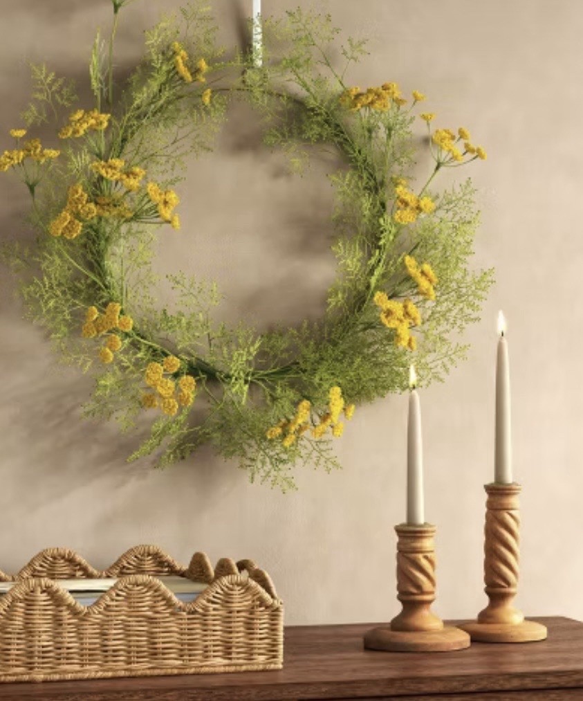 24″ Threshold QUEEN ANNE’S LACE WREATH Artificial Greenery Foliage YELLOW Flower