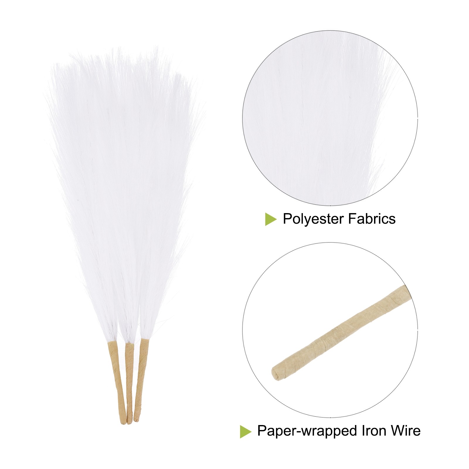 3pcs Dried Faux Pampas Grass 17″ Artificial Pampas Grass Decor White