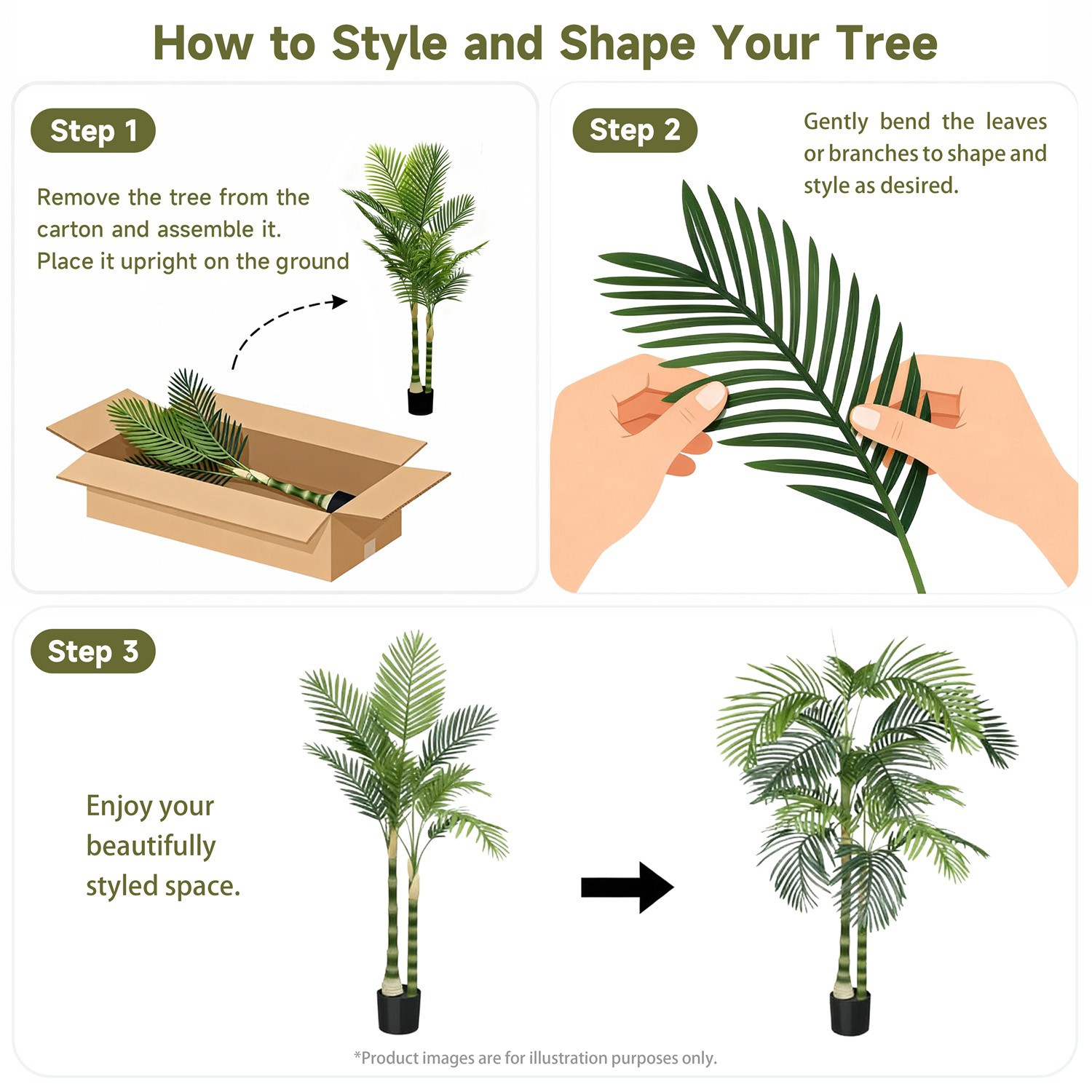 5/6FT Artificial Golden Cane Palm Tree PE Leaves and Flexible Branches Home Tree