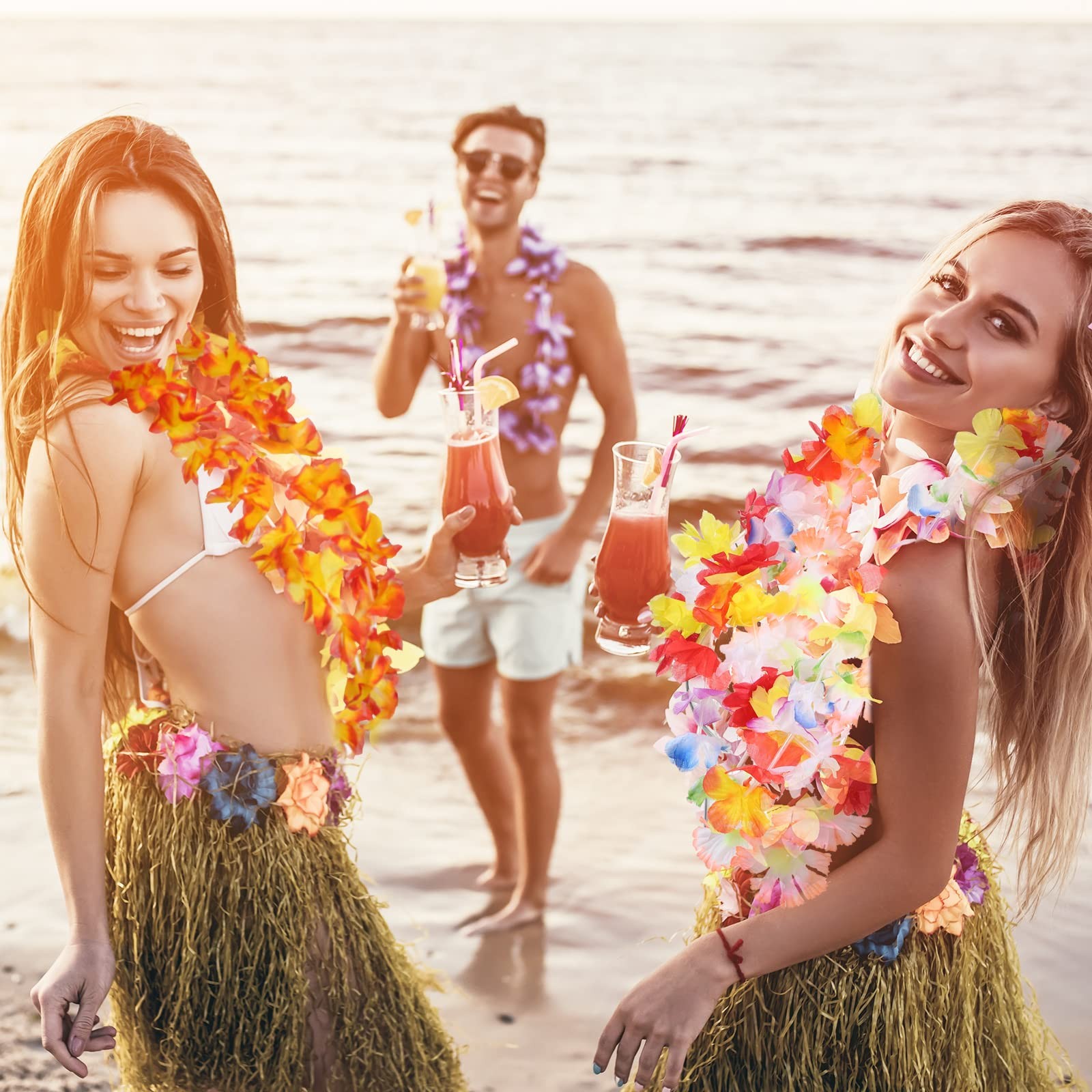 Hawaiian Luau Leis Flowers Necklaces Summer Beach Vacation Pool Luau Party Favor