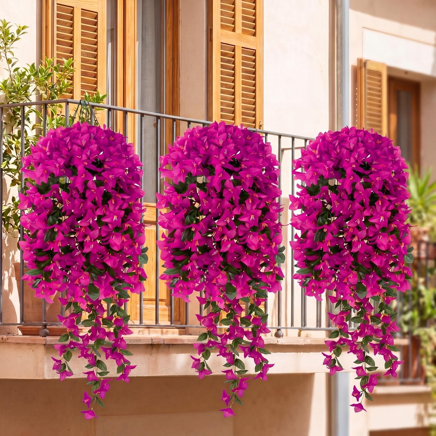Fuchsia Faux Bougainvillea Hanging Plants – Durable Silk Decor for Outdoors