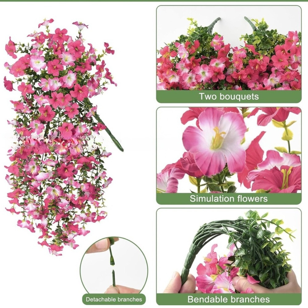 Artificial Hanging Basket with Adjustable Branches Eucalyptus Morning Glory