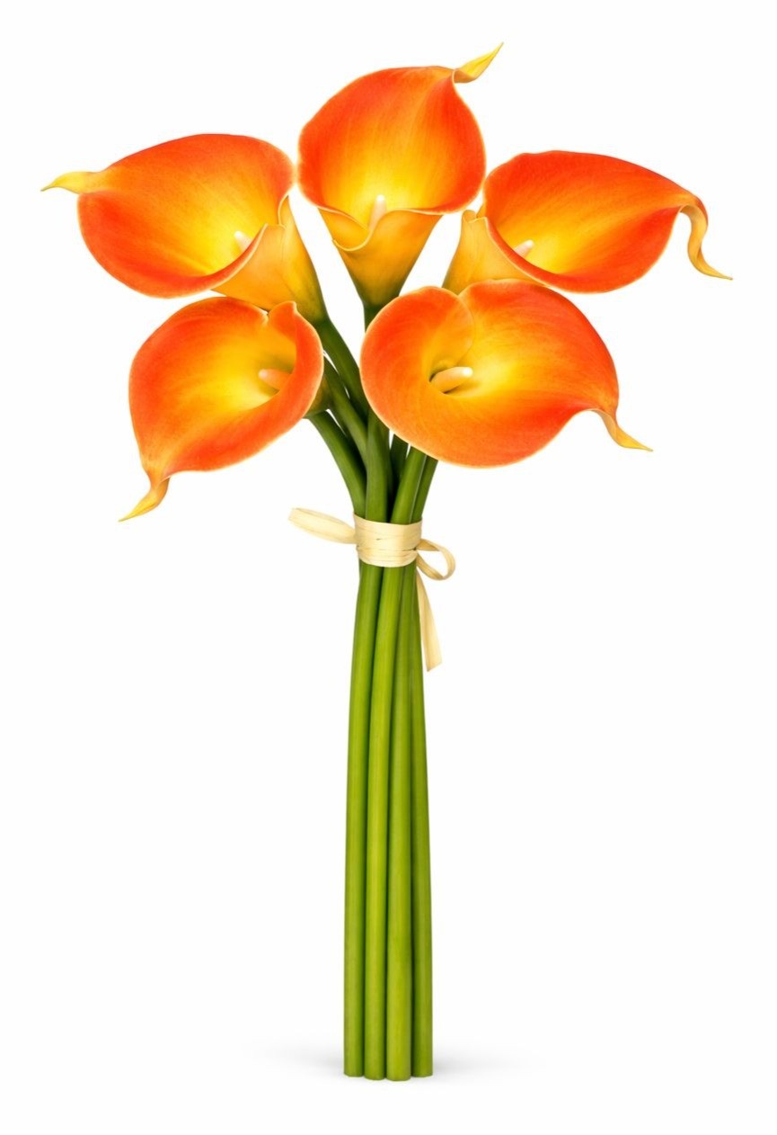 Orange Calla Lily Bundle Faux Flowers 5 Stem Bouquet Vintage Floral Decor Weddin
