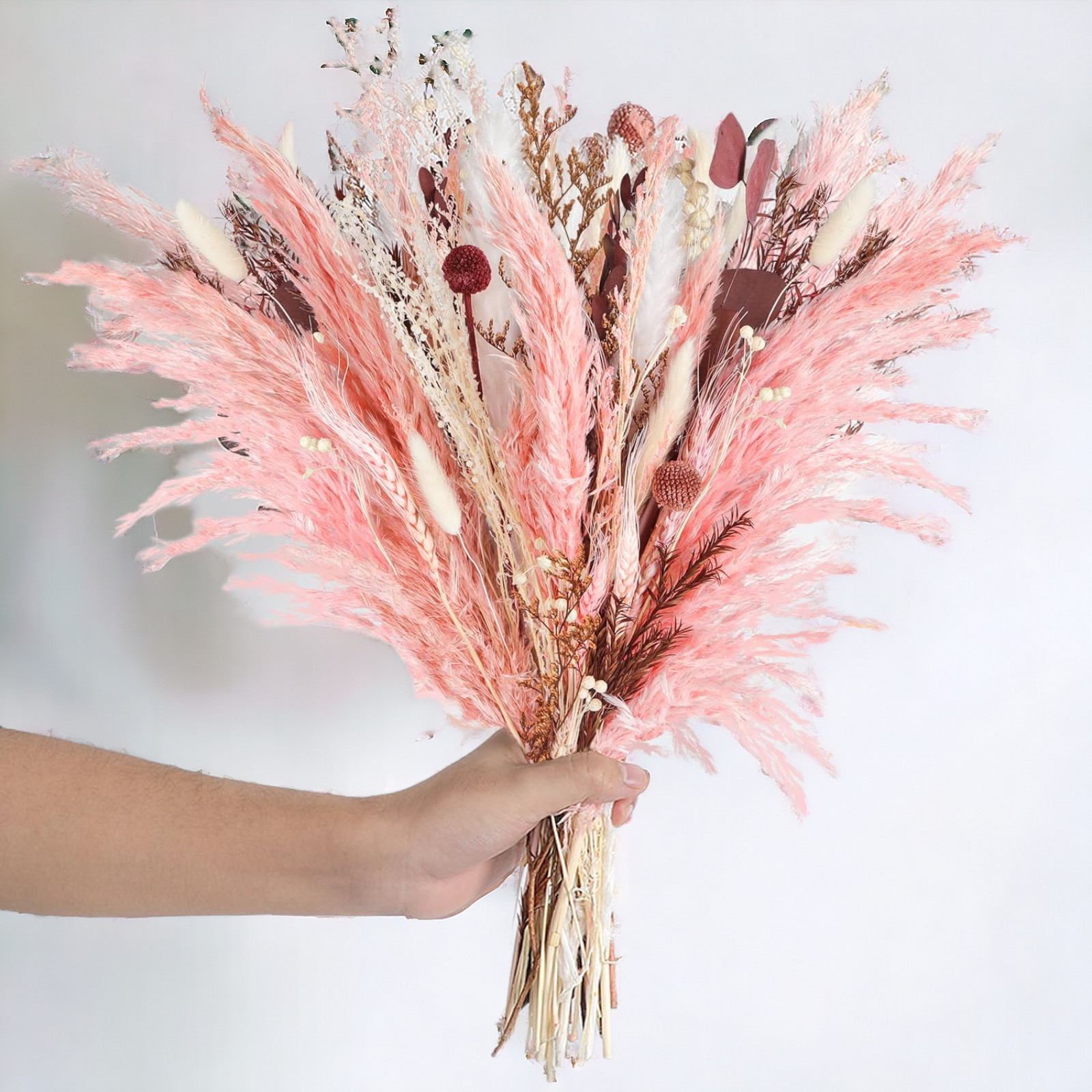 17 Inch Natural Dried Flowers Bouquet Pink Pampas Mix Dry Floral