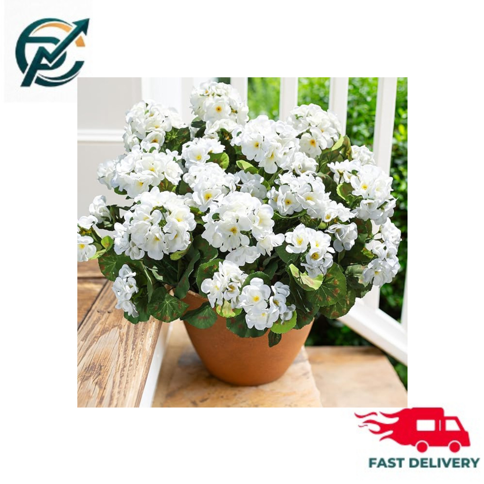 6 Bundles Artificial Geranium Flowers UV Resistant Faux Plants White Decor