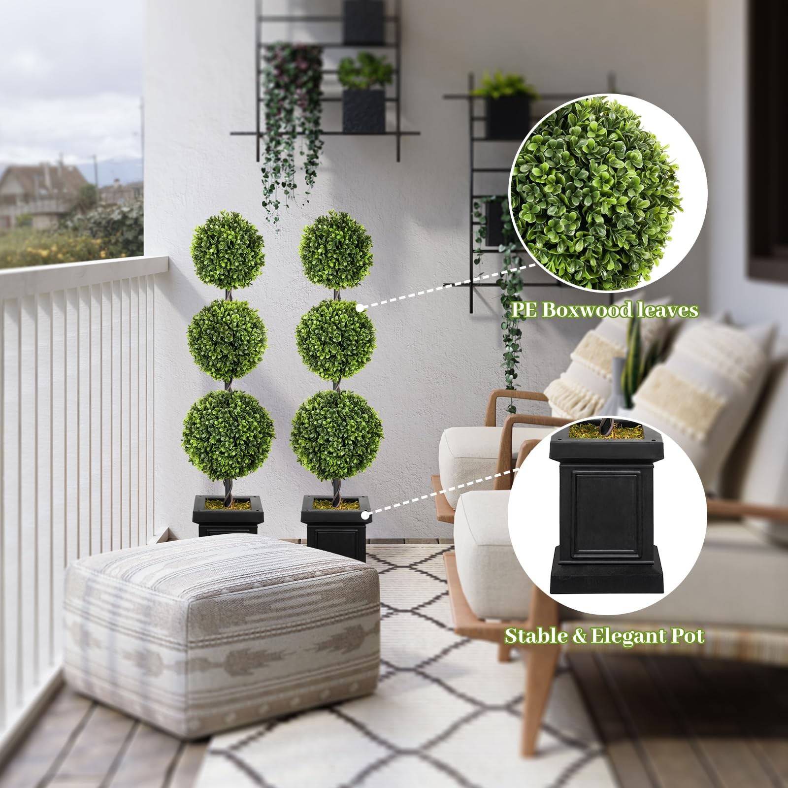 3.5ft Boxwood Outdoor Topiary Set of 2, Tall All Year Green Fake Plant Topiar…