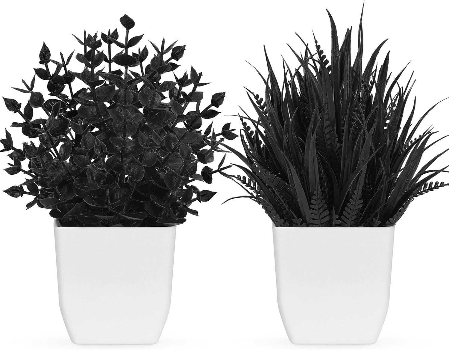 2 Pack Small Black Fake Plants Mini Artificial Potted Plants for Halloween De…