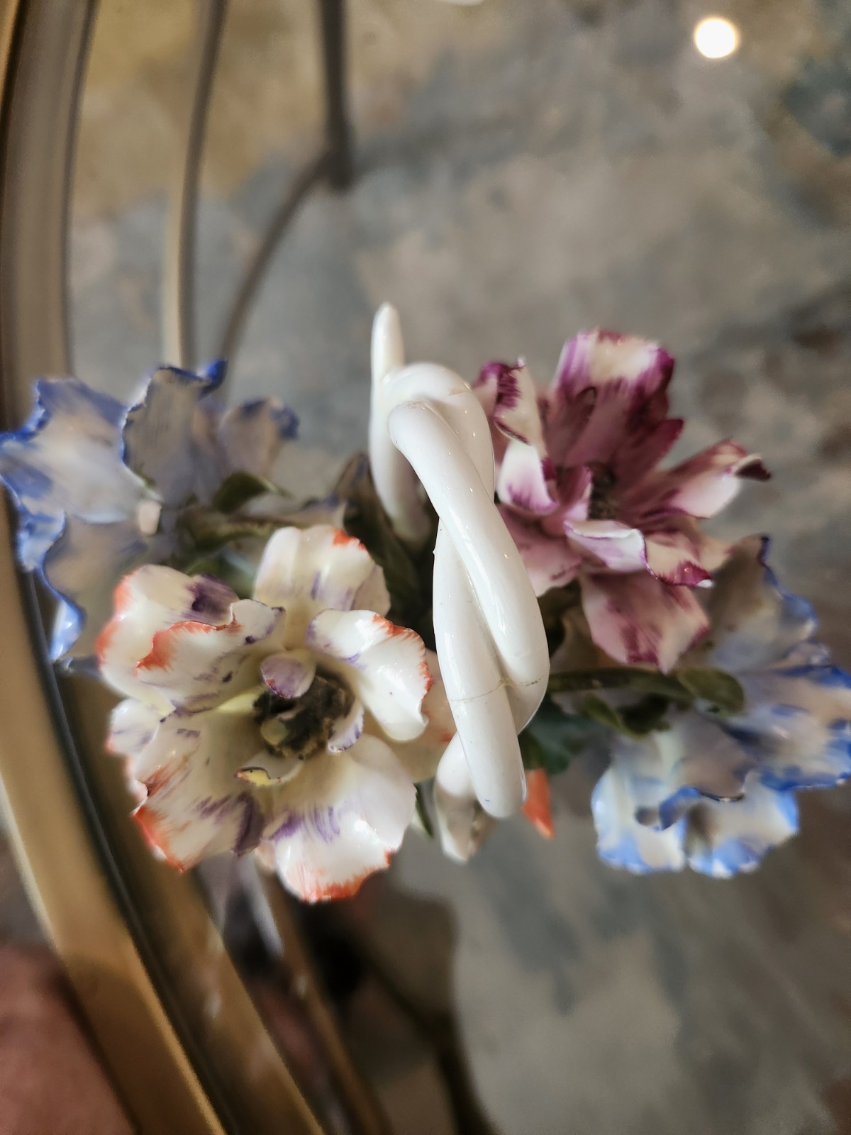 Capodimonte Porcelain Multicolor Floral Basket Arrangement Centerpiece 6 in