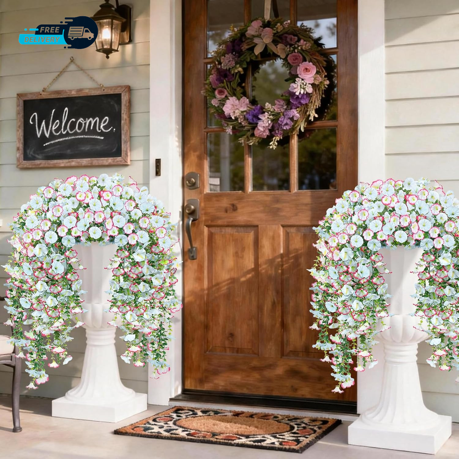 Artificial Hanging Flowers for Outdoors 2 PCS 300 Blooms UV Resistant