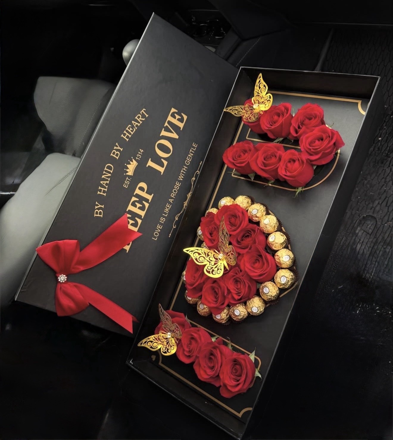 I❤️U Box With Artificial Flowers With Chocolate