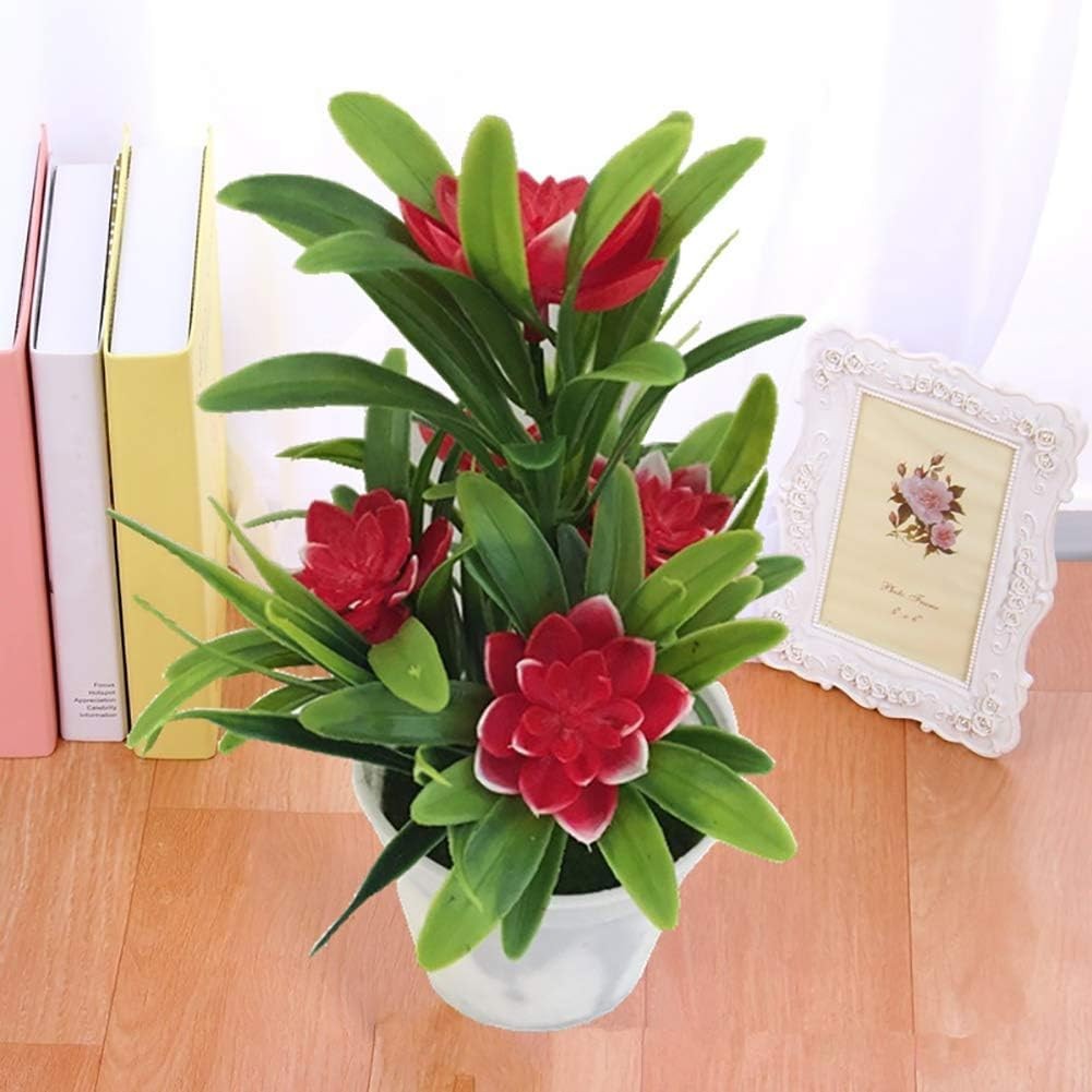 Red Artificial Fake Lotus Flower Potted Plant Bonsai Faux Plants Flowers Wedd…