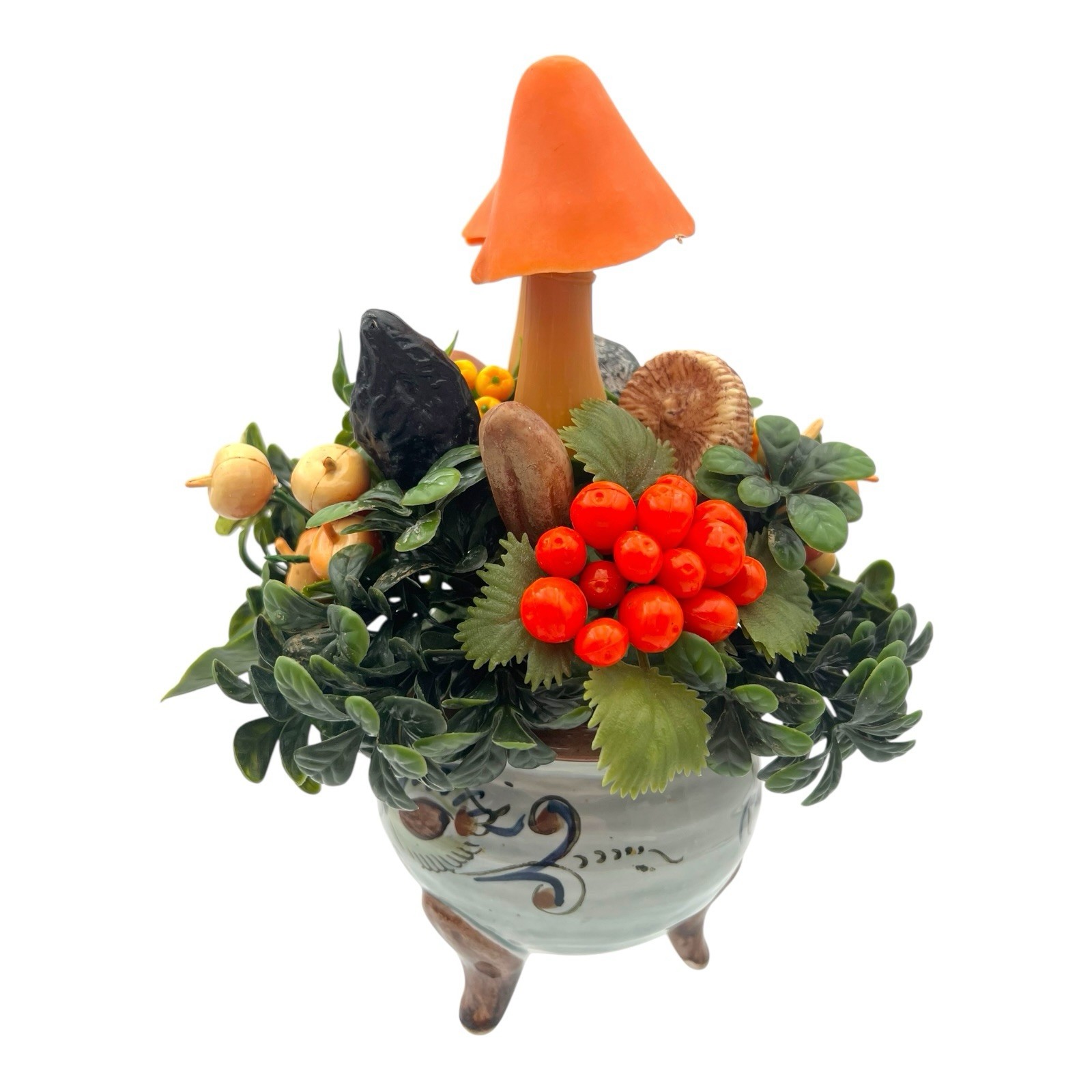 VTG 1970s Kim Originals USA Plastic FLORAL ARRANGEMENT Florentine Bowl MUSHROOMS