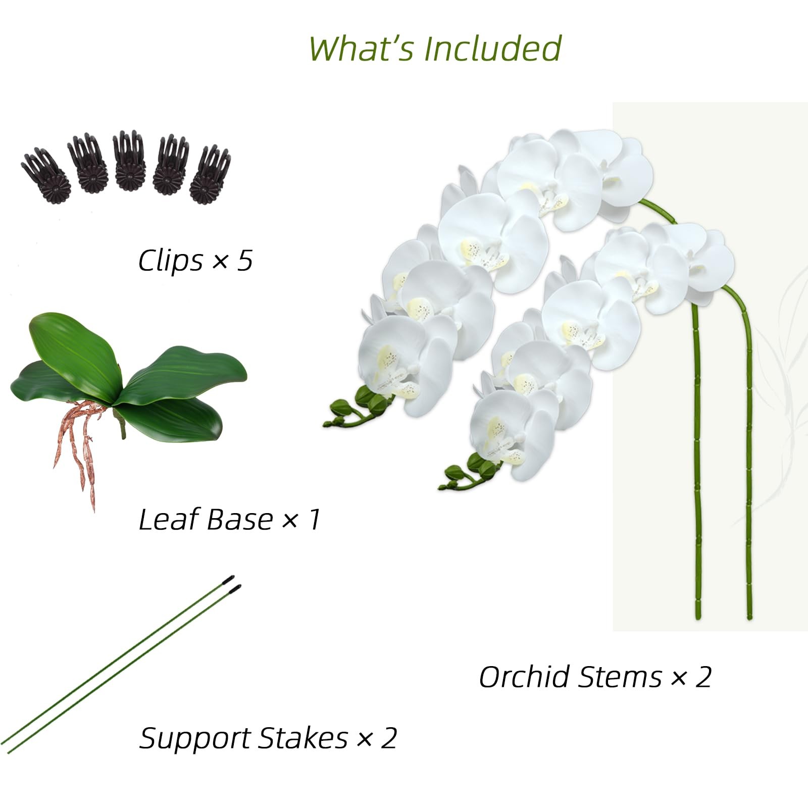Orchid Stems with Leaves, 2 Pack Faux Phalaenopsis Branches,Total 18 Blooms R…