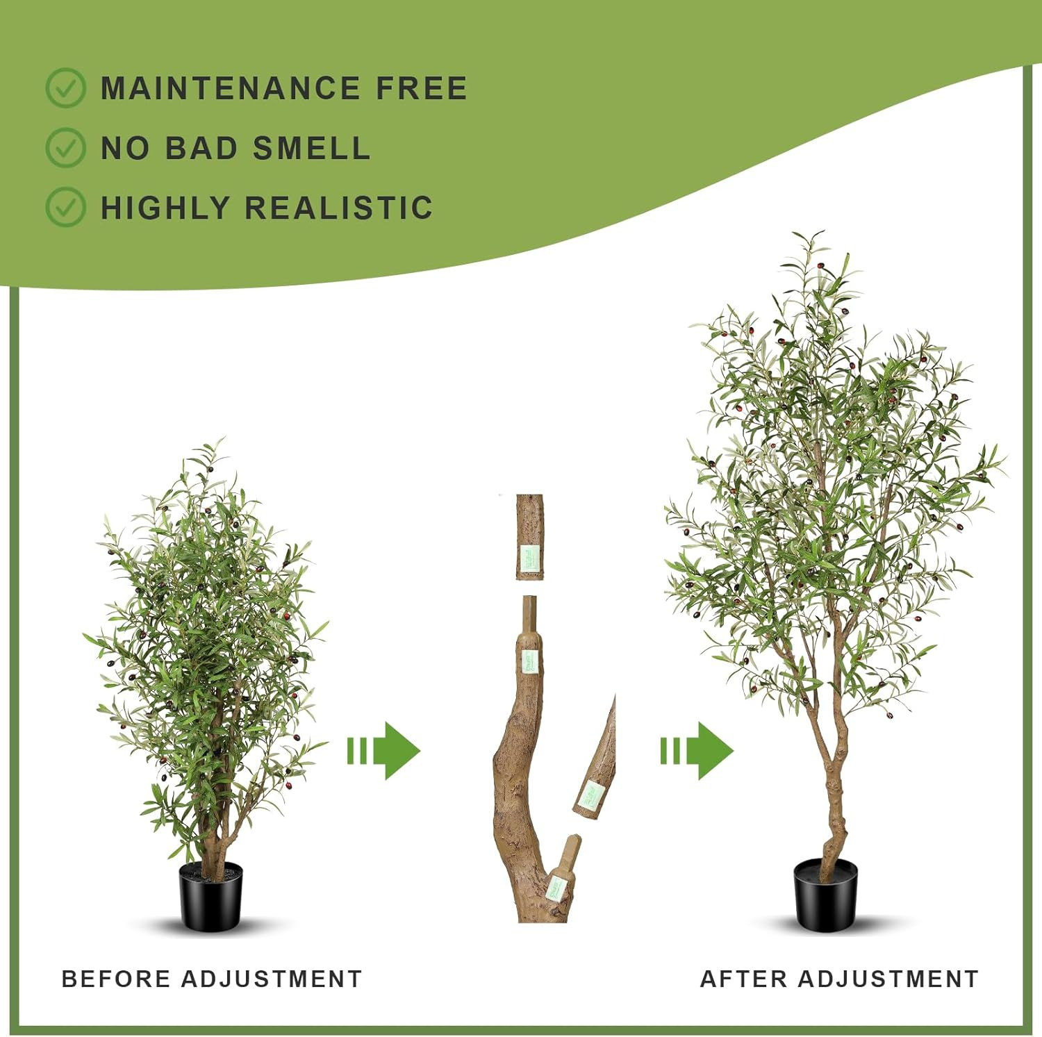 7Ft Faux Olive Tree – Fake Potted Olive Silk Tree with Planter Natural Olive Bra