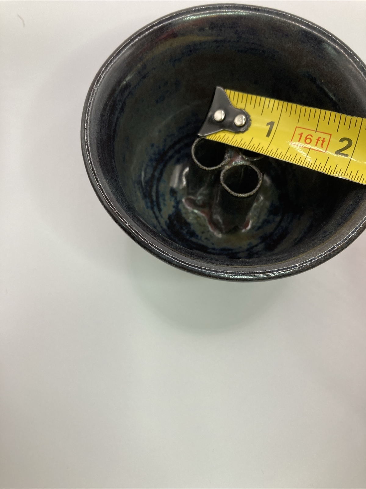 Flower Frog Vase Hand Glazed Handmade Pottery Black Handcrafted 3.5″x2.5″
