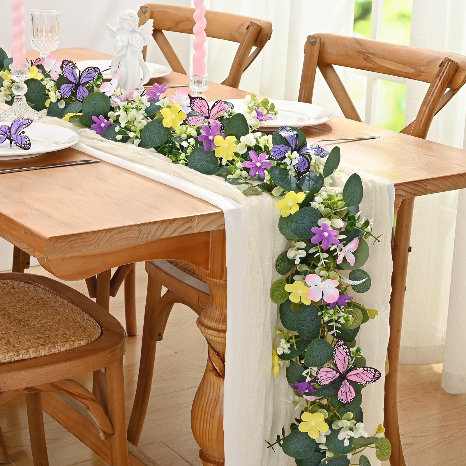 2Pcs Eucalyptus Garland with Daisy 3D Butterfly, Green Garland with Flowers, …