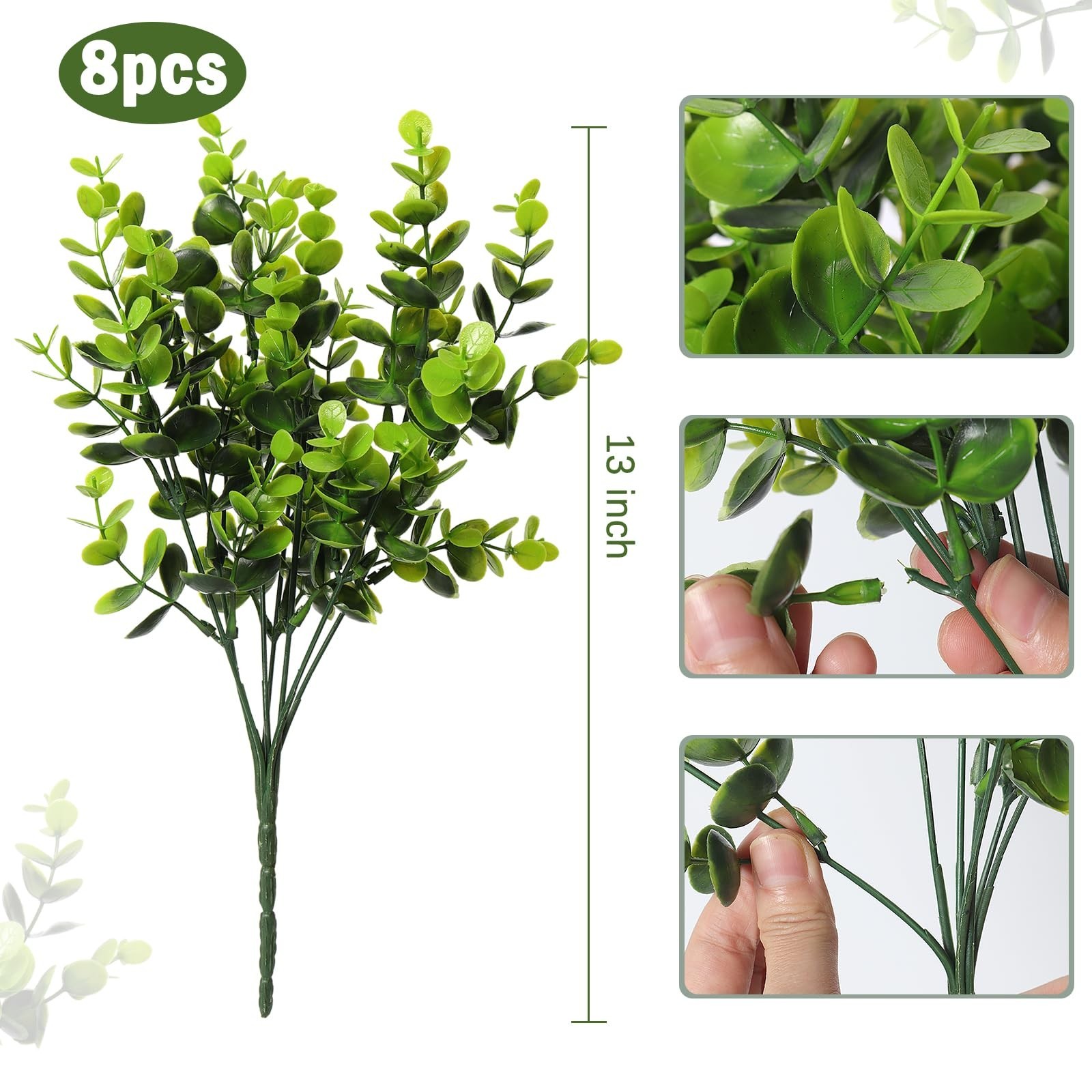 8 Bundles Faux Greenery Bushes – Artificial Eucalyptus & Boxwood Plants for Home