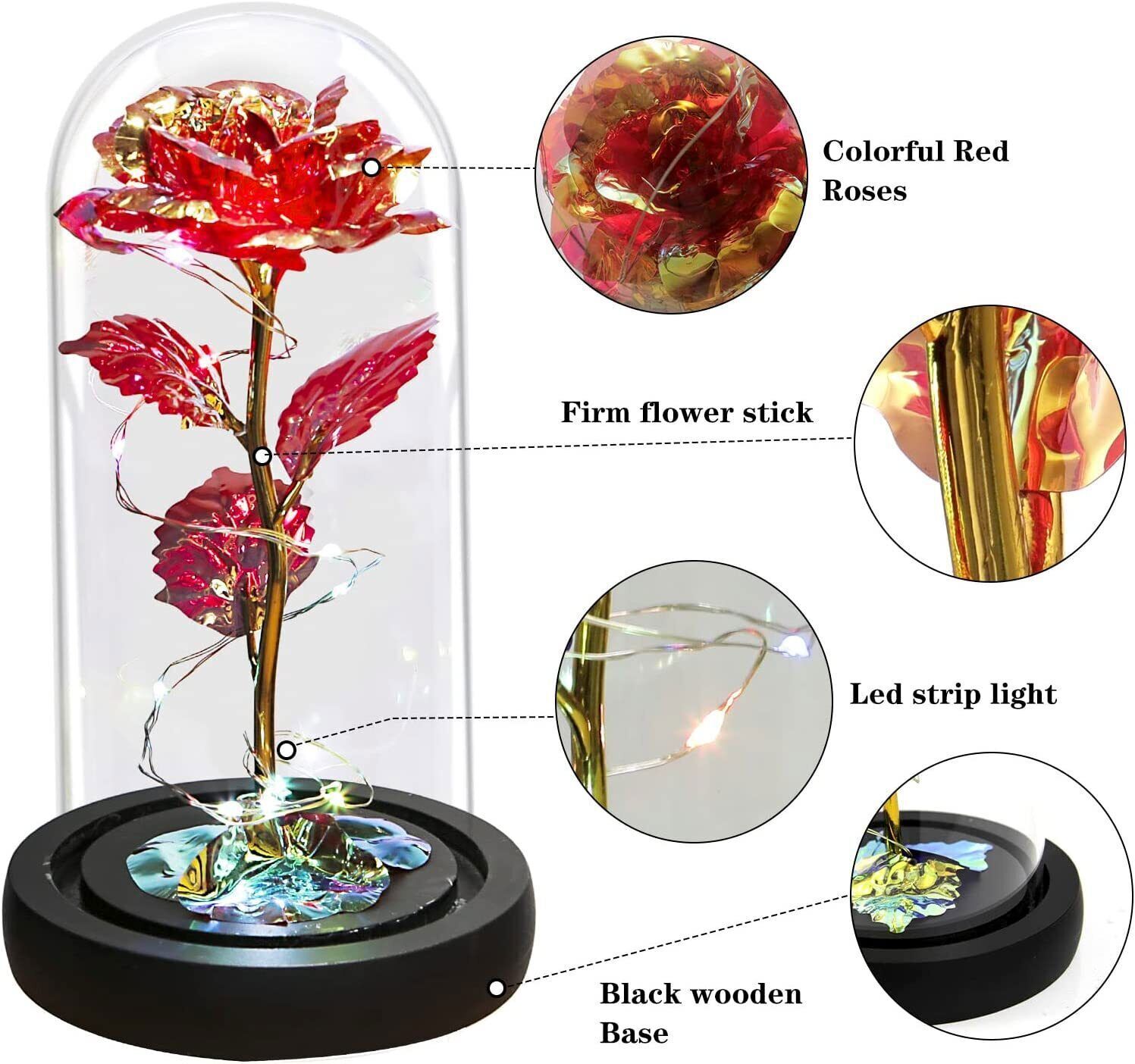 Eternal Forever Galaxy Rose Flower In Glass Dome LED Light Valentine’s Day Gift