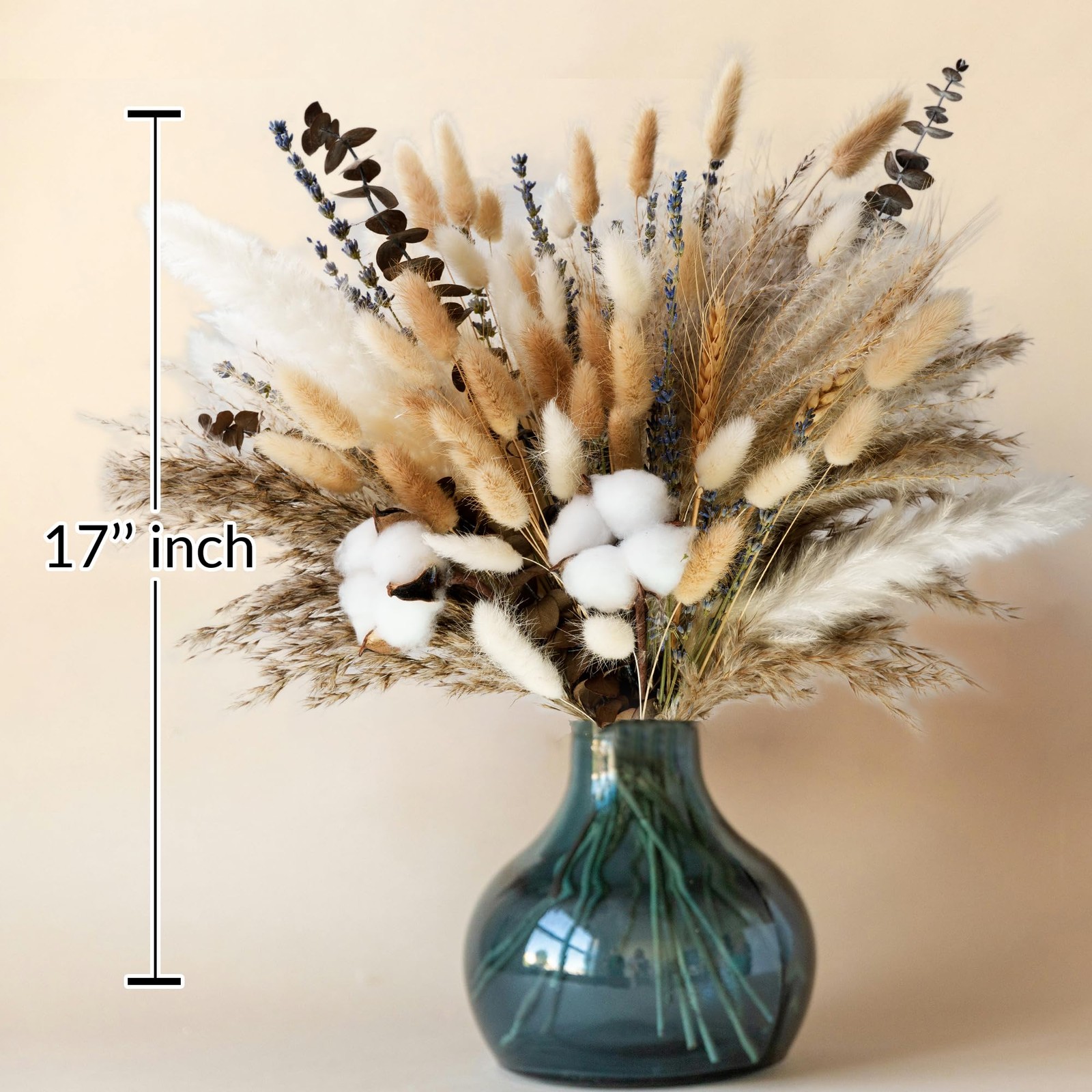 Natural Dried Flower Bouquet – Pampas Grass, Cotton Stems, Bunny Tails, Eucal…