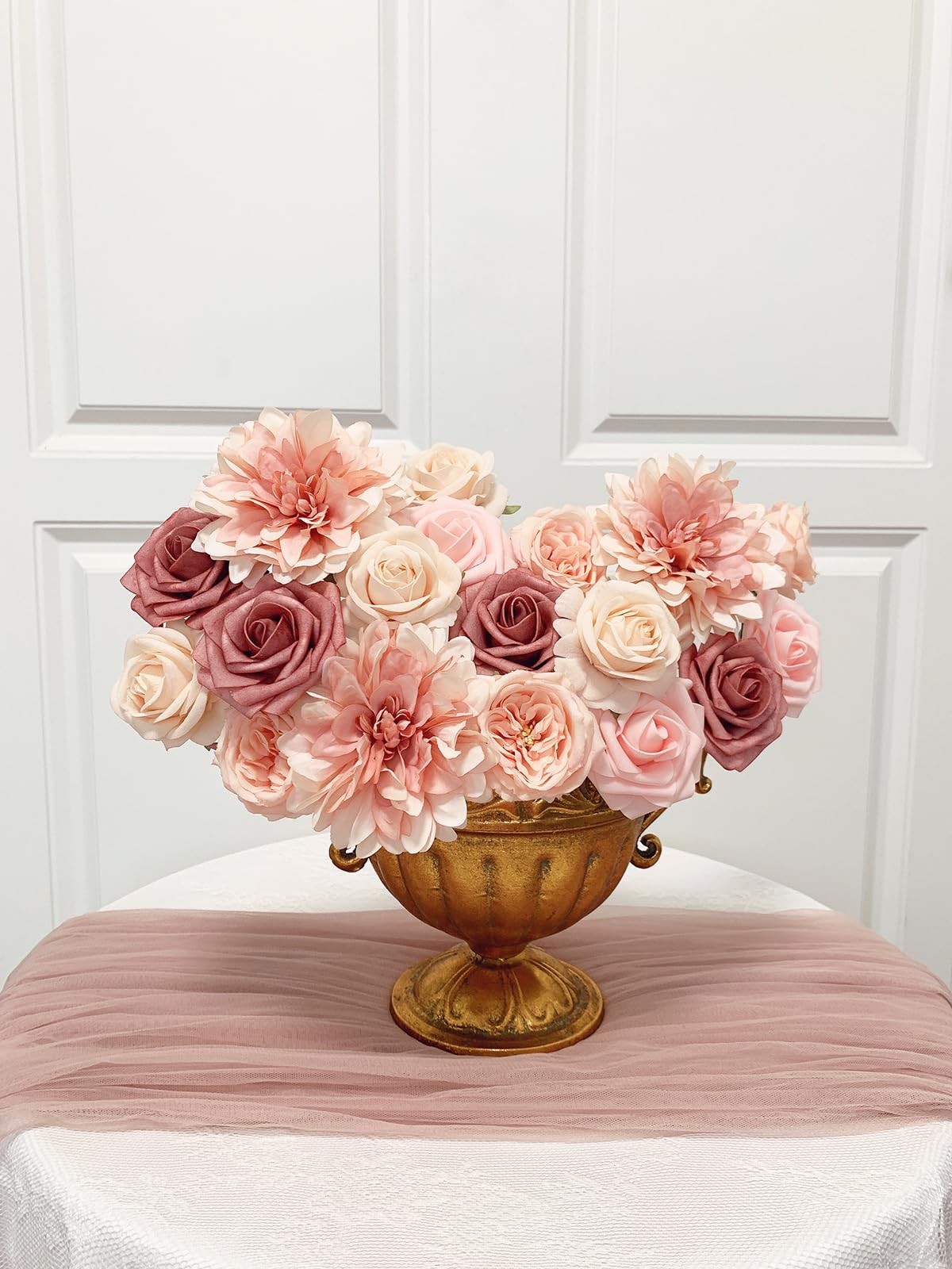 Dusty Blush Pink Roses Artificial Flowers, Fake Flower Bulk, DIY Wedding Bouquet