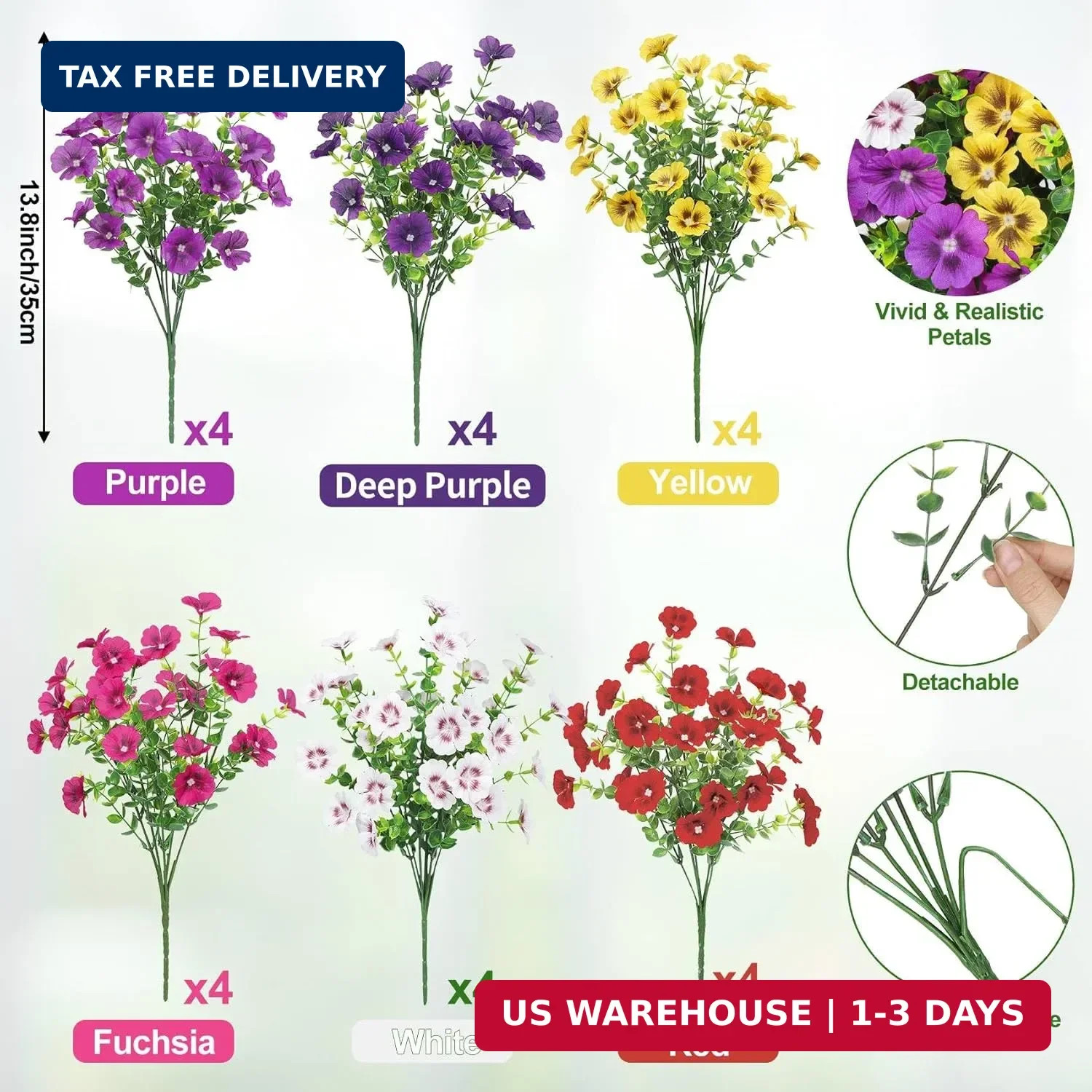 24 Bundles Artificial Flowers for Outdoors Fake Silk Flowers UV Resistant Faux P