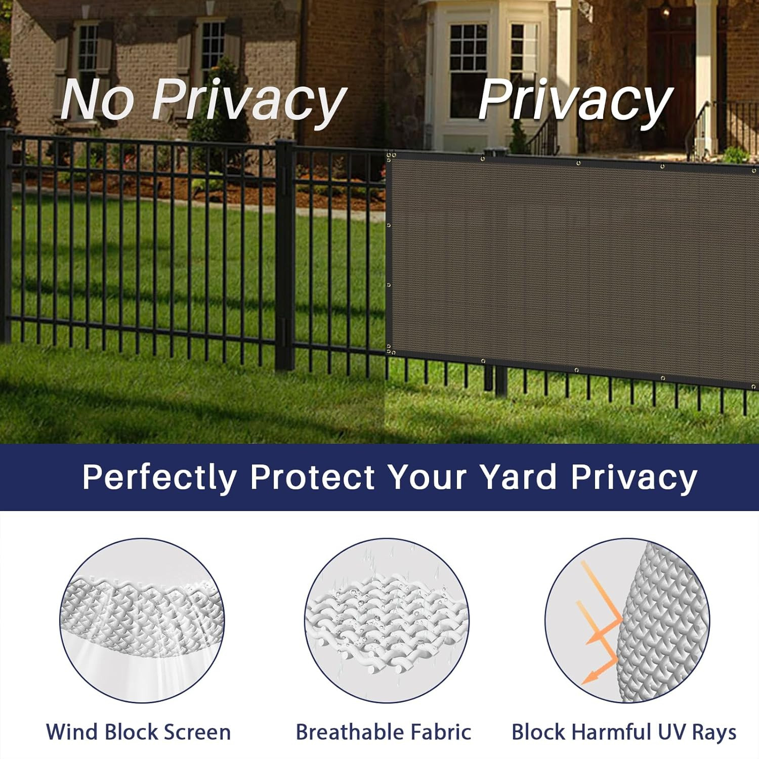6′ X 25′ Privacy Fence Screen in Brown W/ Brass Grommet 85% Blockage Windscreen