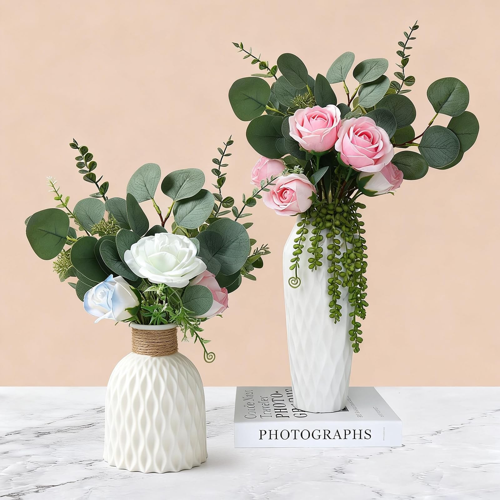Fake Plants, 20Pcs Mixed Eucalyptus Stems Artificial Flowers, Fake Eucalyptus…