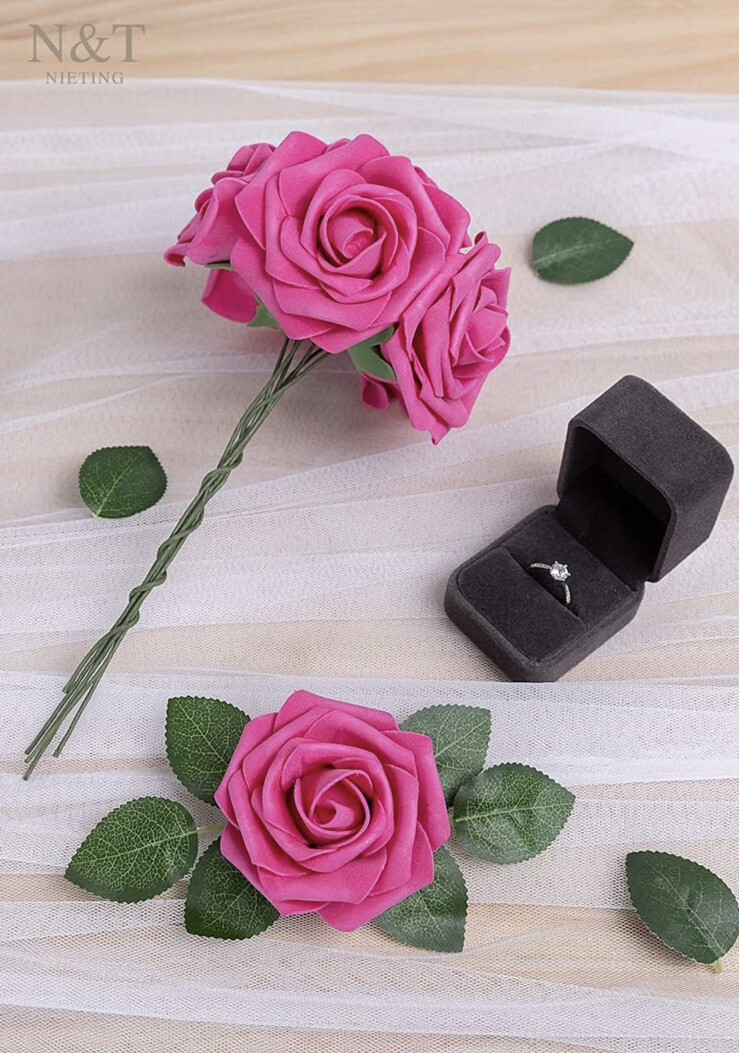 N&T NIETING Artificial Flowers Roses 50pcs Fake Flowers with Stem for DIY