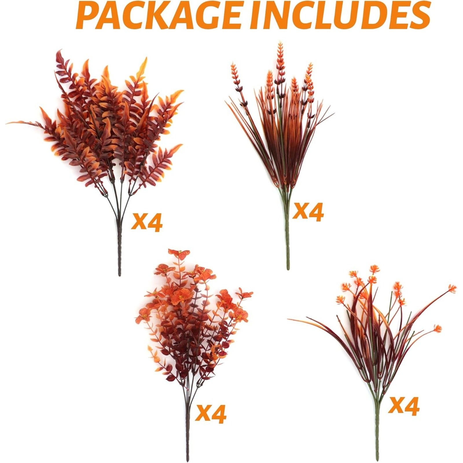 16 Bundles Faux Fall Mums Flowers Plants UV Resistant Mixed Orange