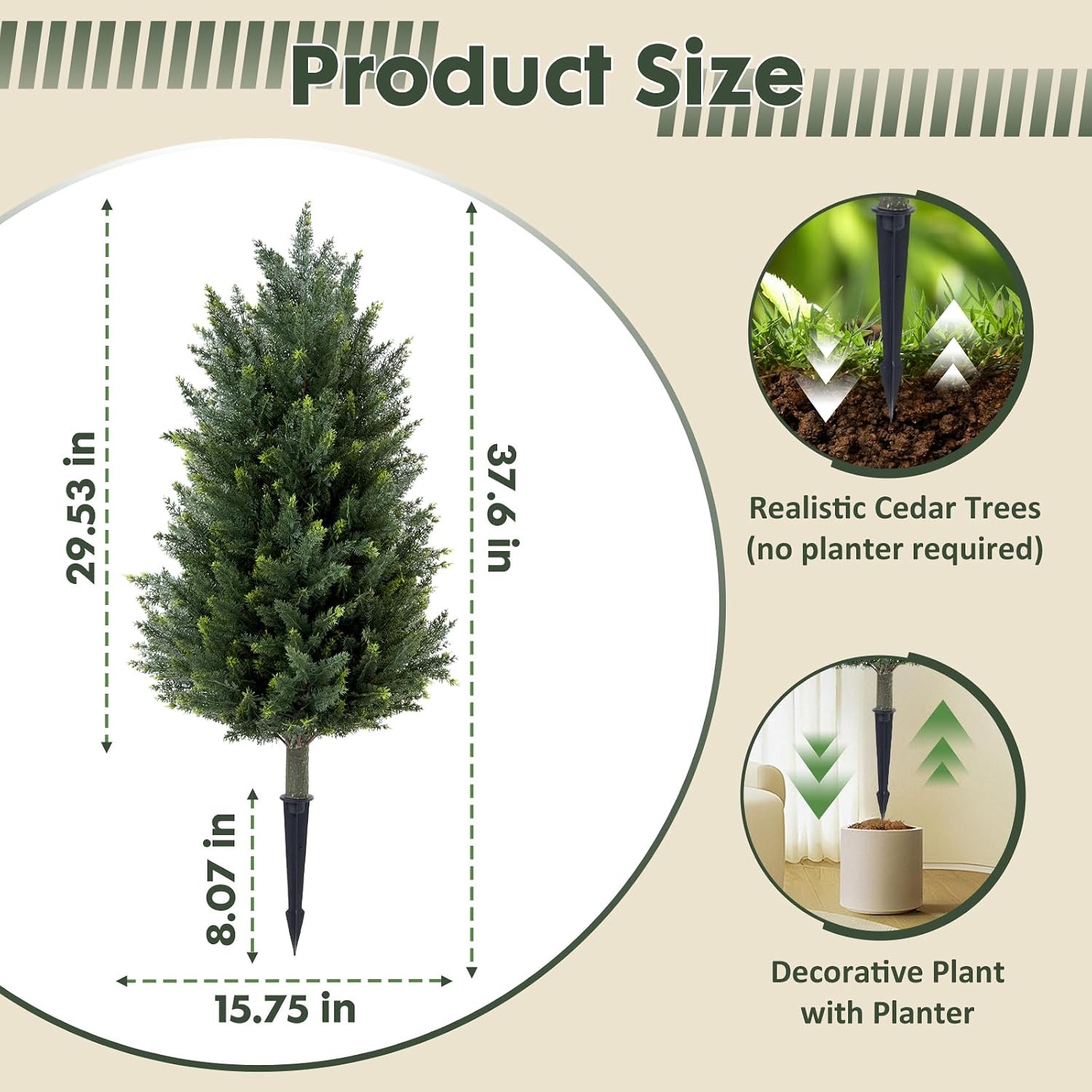 Set of 2 Artificial Cedar Topiary Christmas Trees, 3FT UV-Resistant Faux Cypress