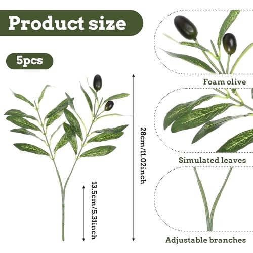 JJUNW 5 Pcs Artificial Plants Olive Tree Branches, 11 Inch Faux Olive Tree 2