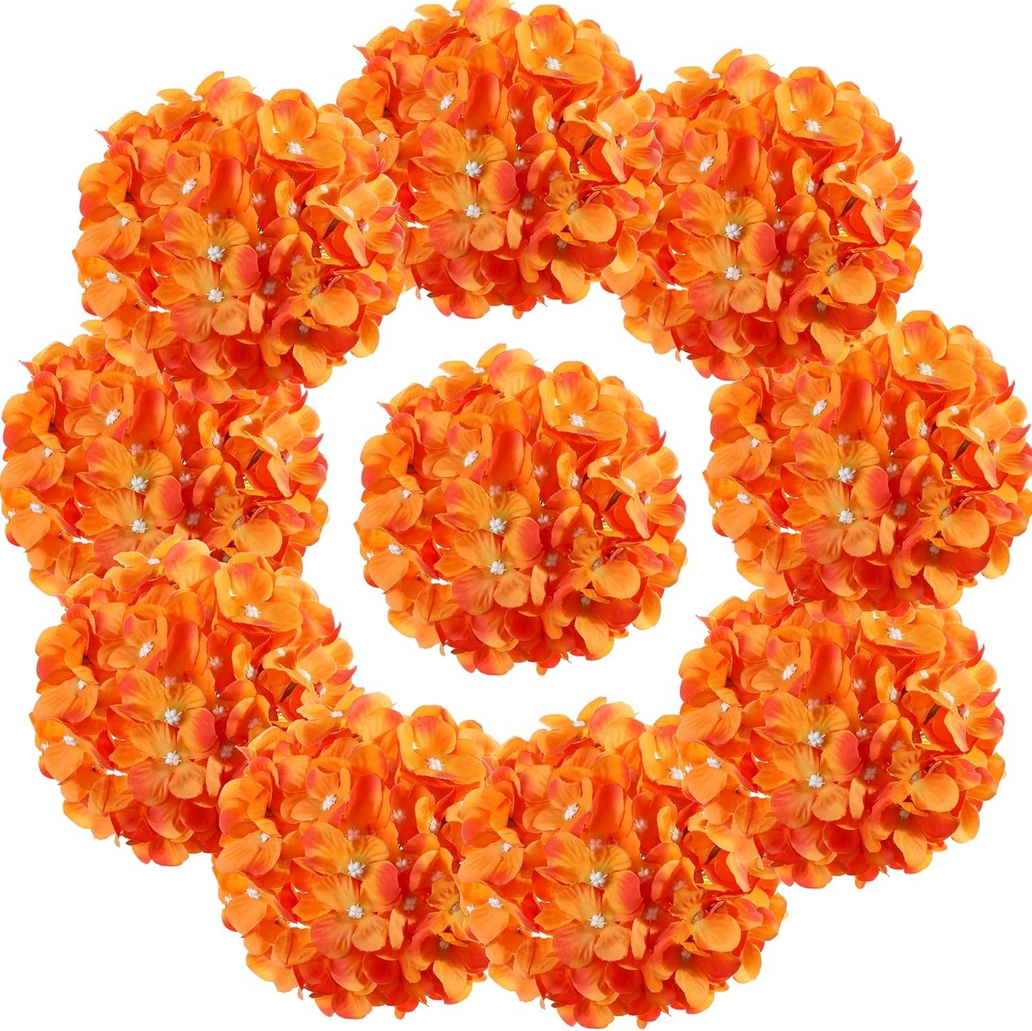 Realistic Silk Hydrangea Flower Heads – 10PCS Orange for Indoor Decor