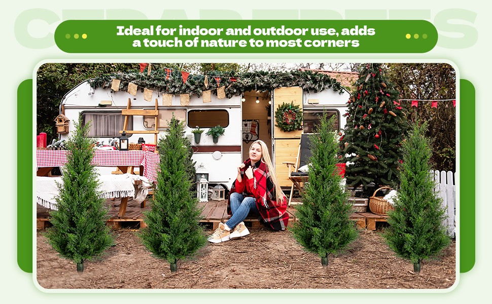 2 Set 3 ft Artificial Cedar Trees with Ground Spike Summer Yard Decoaration UV