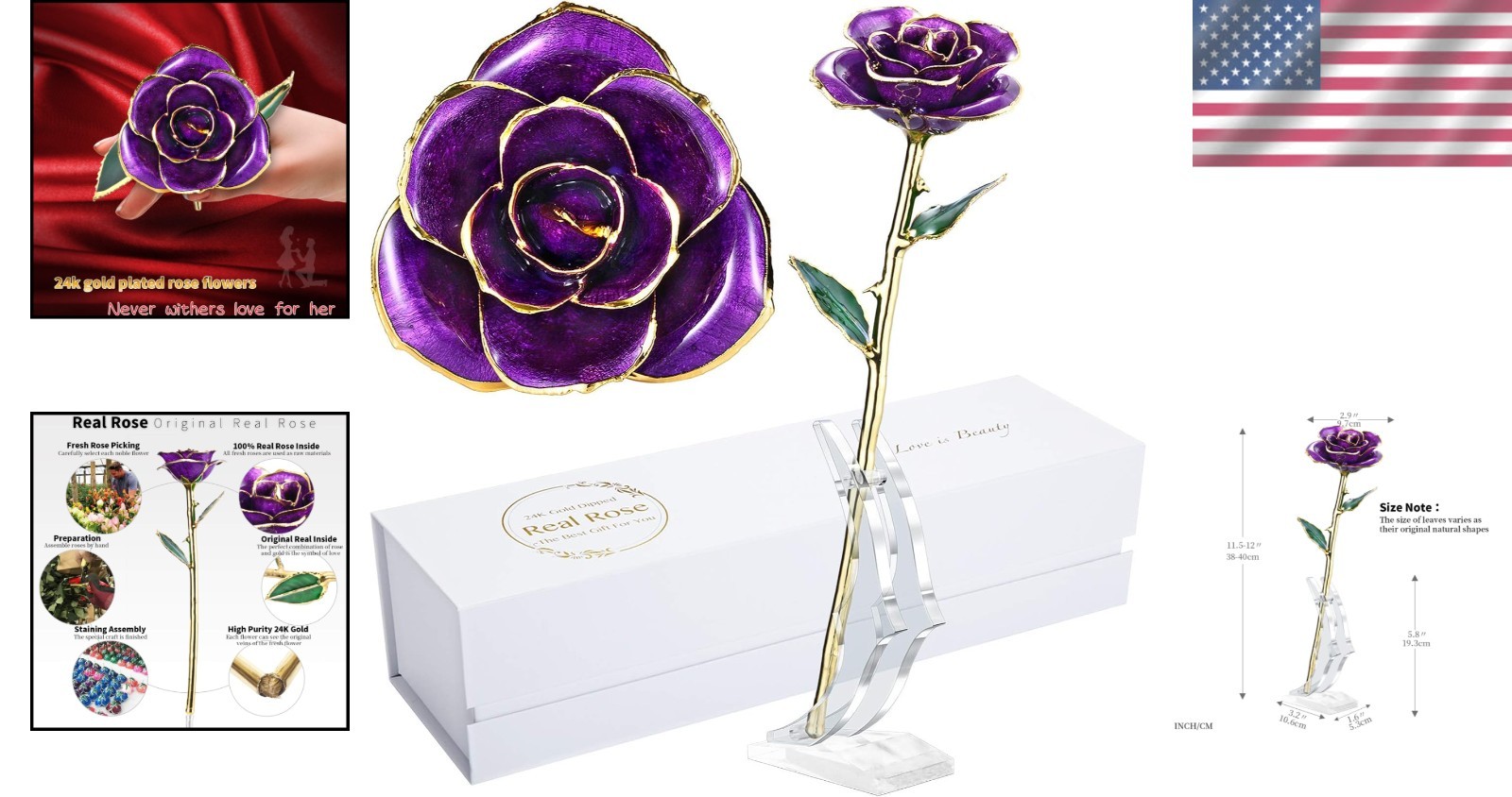 Unique 24k Gold Dipped Purple Rose – Perfect Anniversary and Wedding Gift
