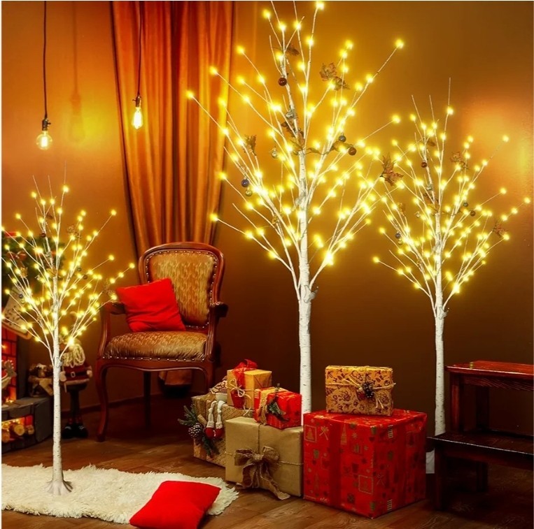 Set of 3 Lighted Birch Tree 4FT 5FT and 6FT, Higher Size, Timer Function…