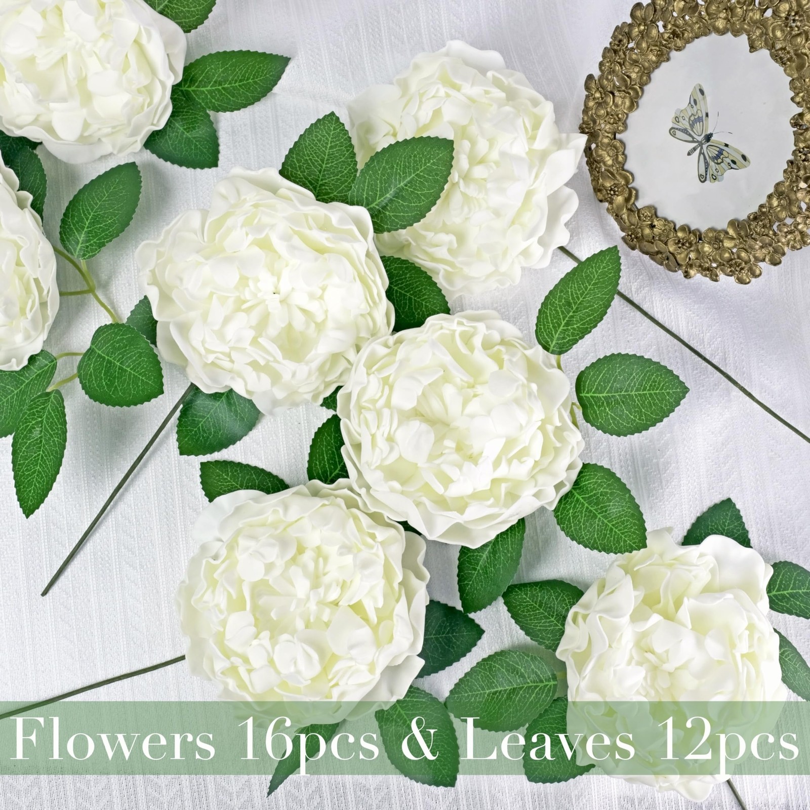 16 PCS 4 Inch Ivory Peonies Artificial Flowers Bulk Fake Peony Foam Bouquet